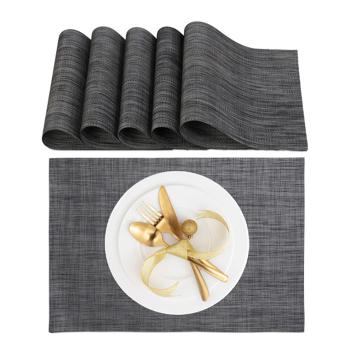 6tlg.TISCHSET - Anthrazit, Kunststoff/Textil (30/45/0.1cm) - Relaxdays