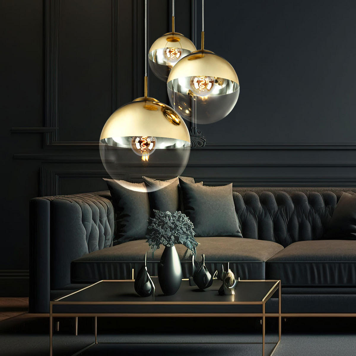 LED HÄNGELAMPE Metall Gold - Goldfarben, Glas (51/51/120cm) - Globo Lighting