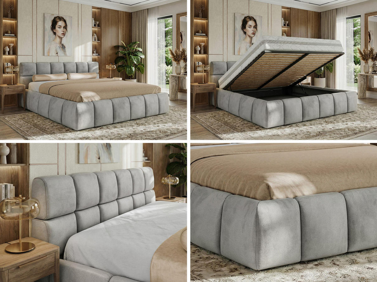POLSTERBETT NIRA CLASSIC 180/200 - Hellgrau Velvet - ohne Matratze - Hellgrau, Textil (180/200cm) - MKS
