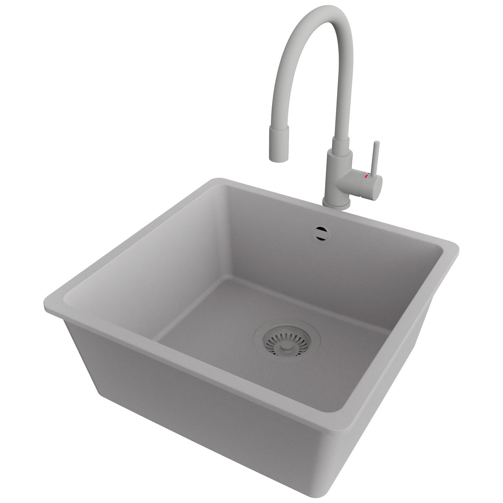 GRANITSPÜLE Venedig Slim Easy, 2-er set Grau 46/44 cm 1 Becken + Küchenarmatur 38/14 cm + Ablauf-Set ab 50er Unterschrank - Grau, Kunststoff (46/20/44cm) - Primagran