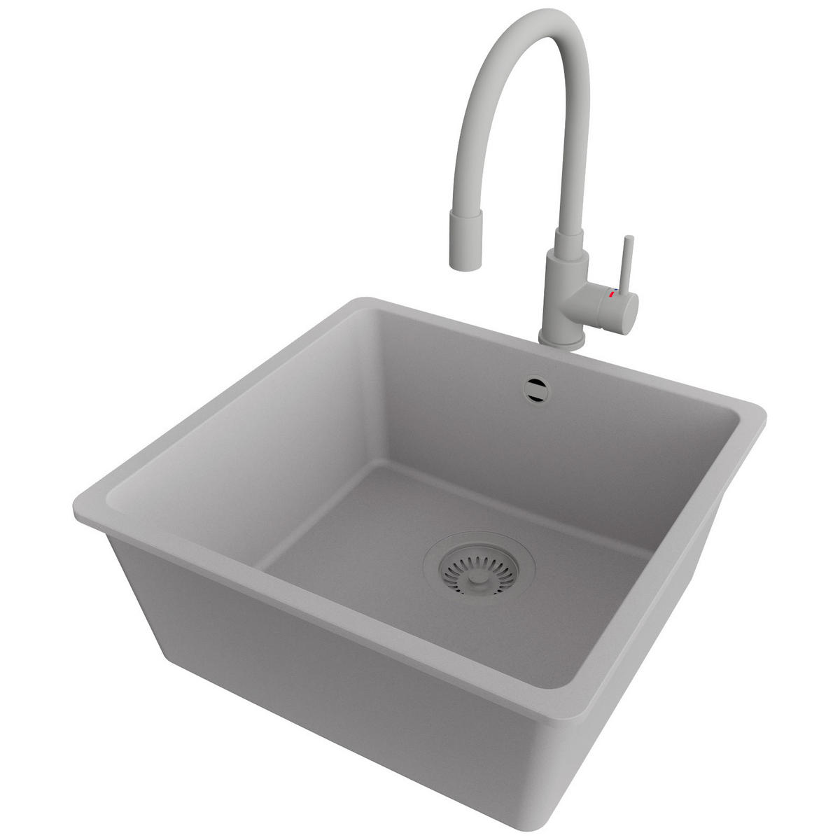 GRANITSPÜLE Venedig Slim Easy, 2-er set Grau 46/44 cm 1 Becken + Küchenarmatur 38/14 cm + Ablauf-Set ab 50er Unterschrank - Grau, Kunststoff (46/20/44cm) - Primagran