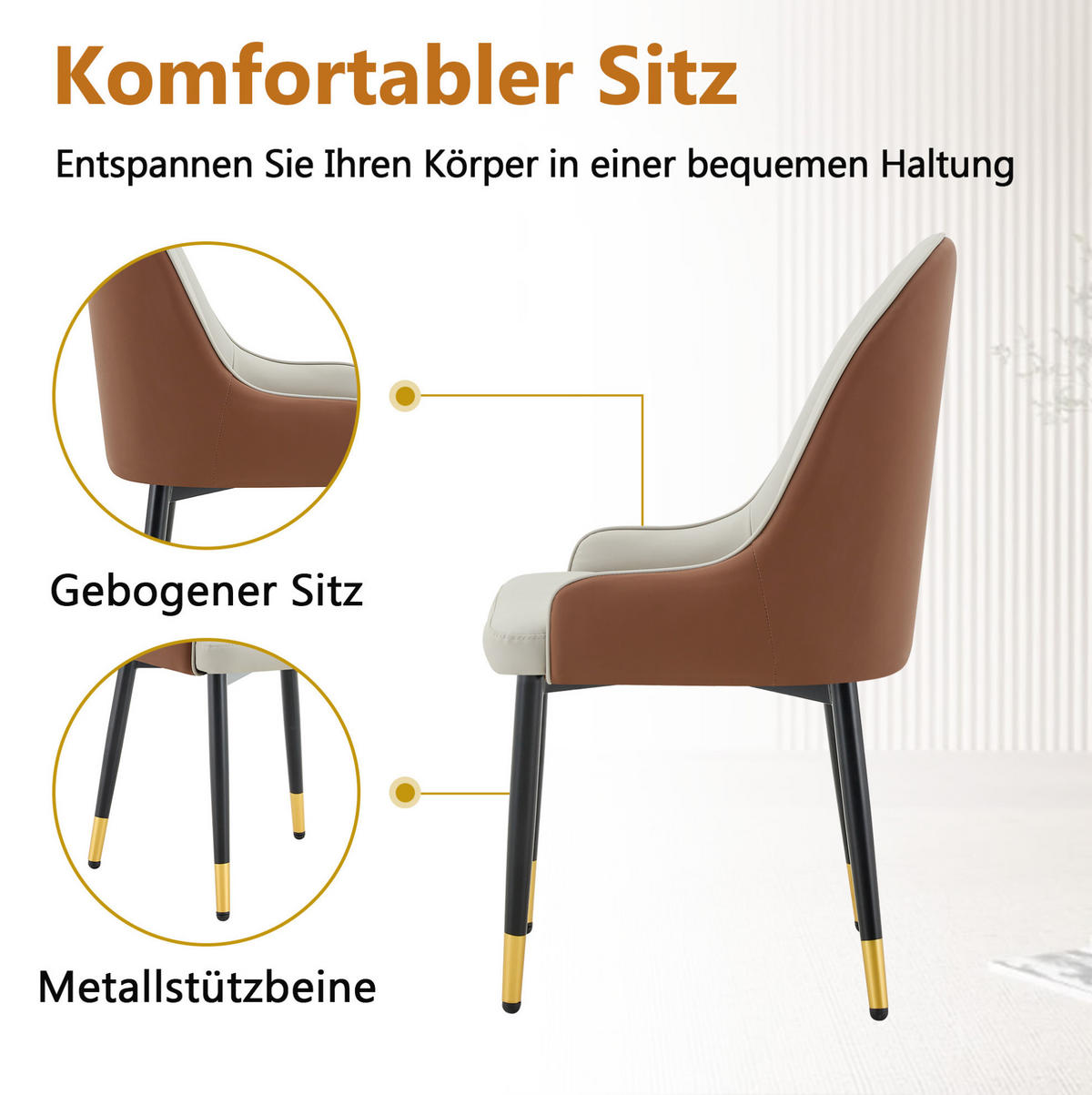 STUHL 2er-Set 91 cm PU-Bezug Warmgrau Metallbeine - Grau, Metall (44/91/47.3cm) - Meubliv