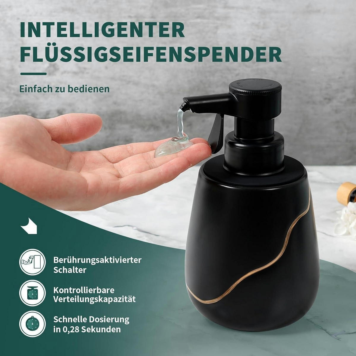 SEIFENSPENDER Automatisch Schwarz Keramik 560ml - Schwarz, Keramik (9/17/10cm)