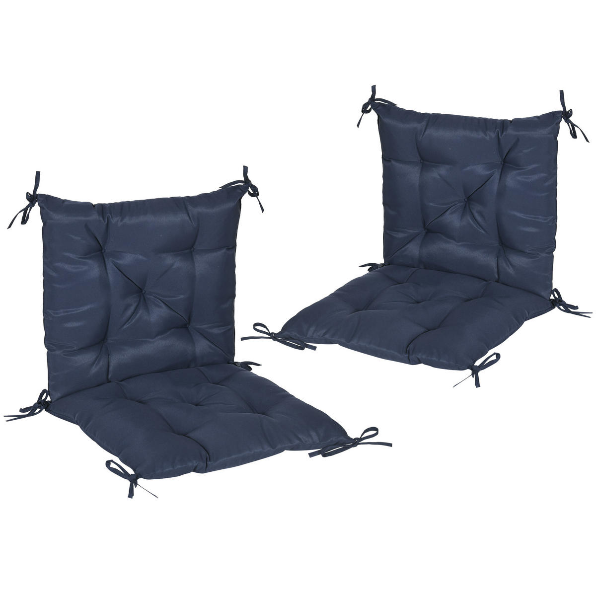 SITZKISSEN 2er-SET DE-09856 mit Bindebändern, 8 cm dick Dunkelblau - Blau, Textil (50/8/98cm) - ComfortXL