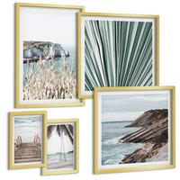 BILDER SET 5er Set - 50x50 cm & 20x30 cm & 40x60 cm Goldrahmen - Strandtreppe Schaukel Meer - Goldfarben, Kunststoff (40/60cm) - TULUP