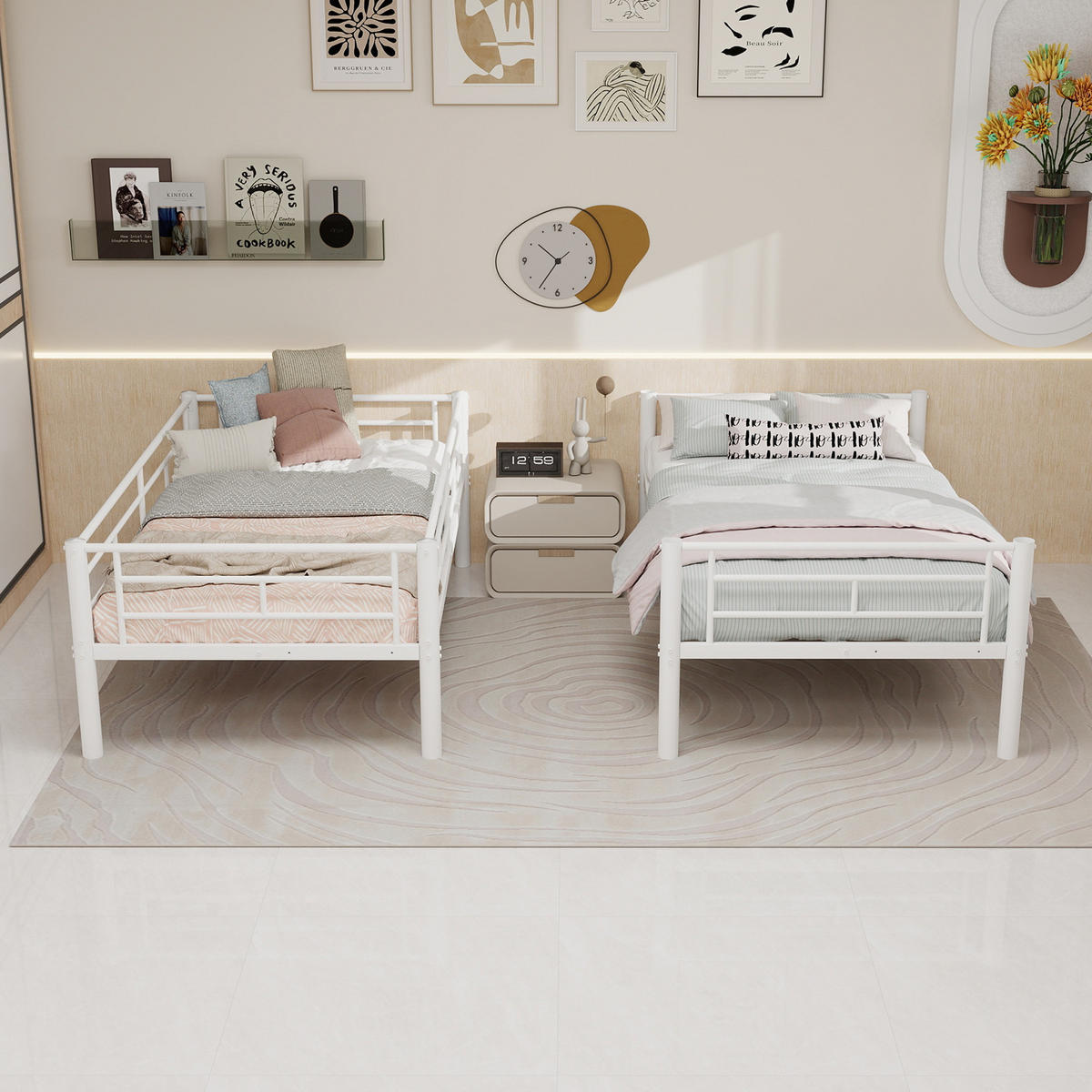 ETAGENBETT Metall Twin Twin Leiter Geländer - Weiß, Metall - LEBENLANG