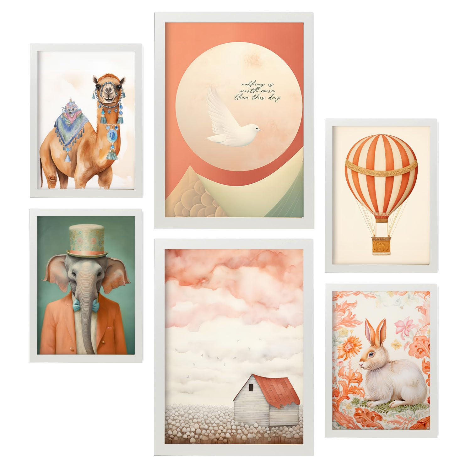 POSTER Set Mit 6 Orangefarbener Traum A3 & A4 Weißer Rahmen - Weiß, Papier (29/3cm) - Nacnic