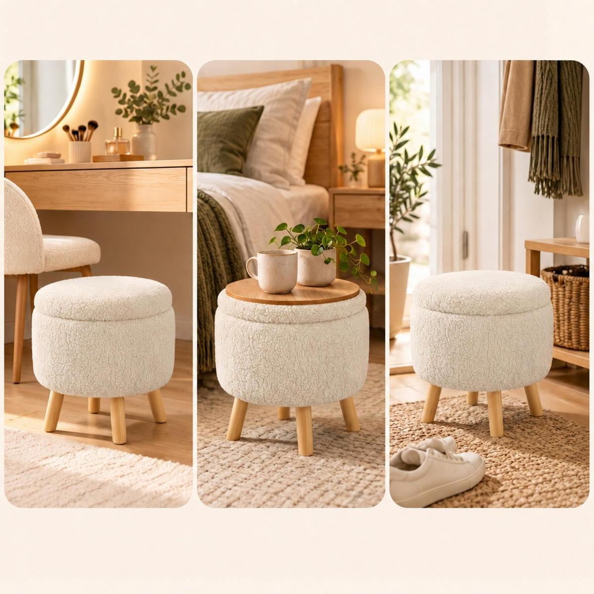 HOCKER Creme mit Stauraum 30x33 cm - Creme, Holz/Holzwerkstoff (33/30/33cm) - Relaxdays