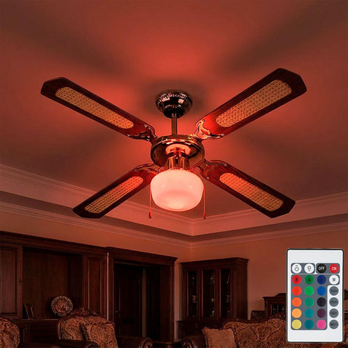LED DECKENLEUCHTE Deckenventilator Braun Holzoptik - Braun, Holzwerkstoff (105/105/46cm)
