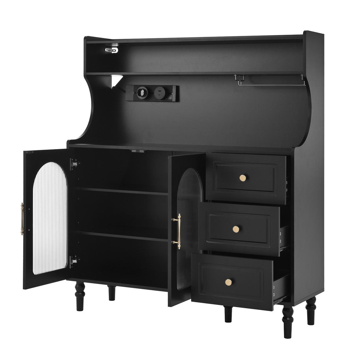 BUFFETSCHRANK 40/100/180 cm aus MDF mit LED-Beleuchtung, Steckdosenleiste und Weinregal, Weiß/Natur - Weiß, Holzwerkstoff (100/180/40cm) - Redom