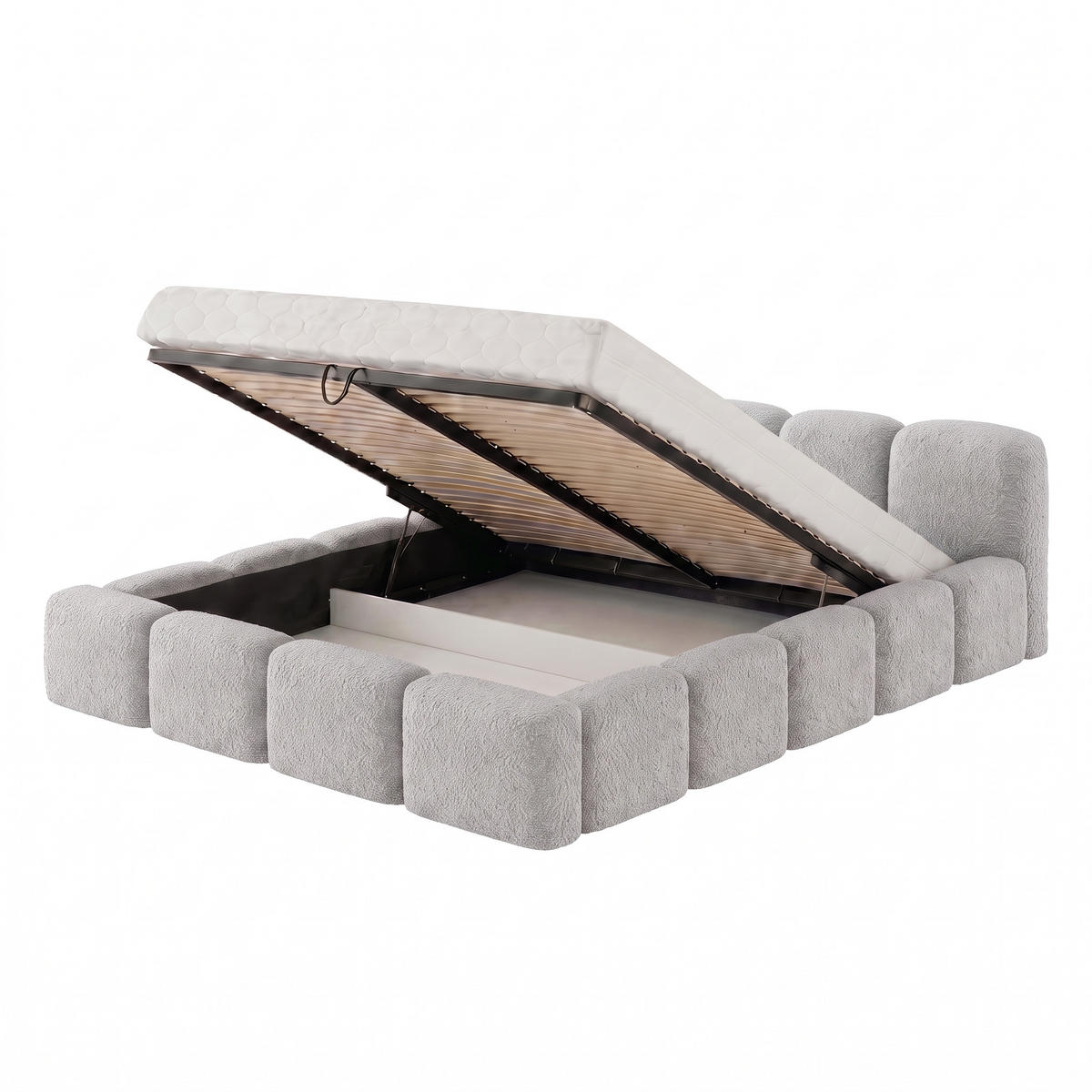 POLSTERBETT SUENO 180x200 cm in Grau, gepolstertes Kopfteil, Metalllattenrost, Bettkasten, Bouclé-Stoff - Naturfarben/Grau, Holz/Textil (180/200cm) - Muffo