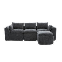 ECKSOFA 256/161/75 cm dunkelgrau aus Chenille mit Kissen und Seitentaschen - Dunkelgrau, Textil (161/256cm) - OKWISH