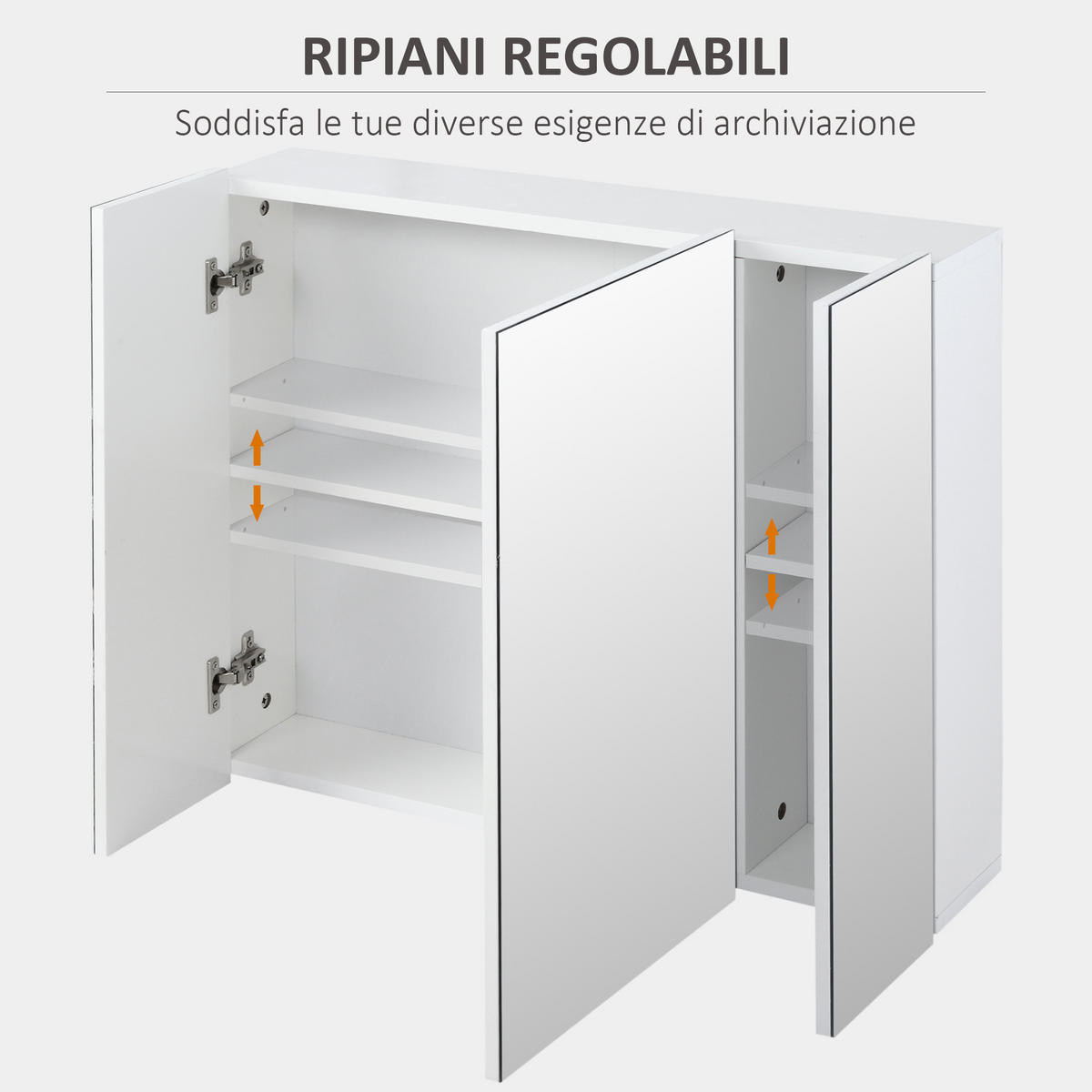 SPIEGELSCHRANK Spiegelschrank mit 3 Spiegeltüren und verstellbaren Einlegeböden, 70 x 15 x 60 cm ,Weiß - Weiß, Glas (70/60/15cm) - Vallsero