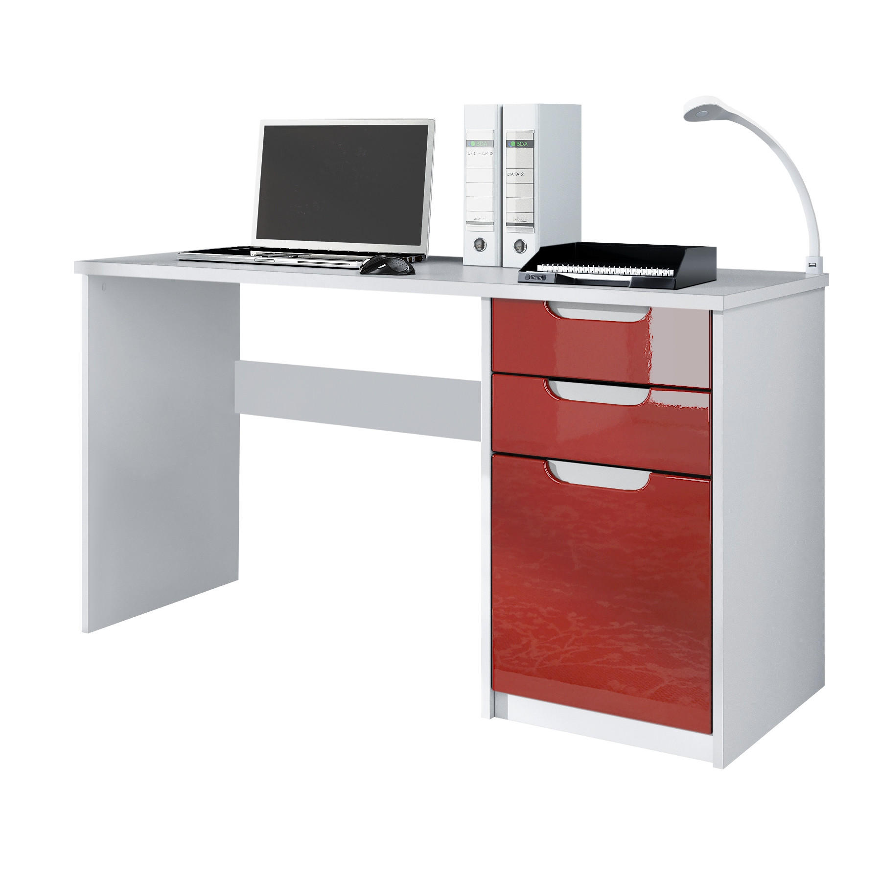 SCHREIBTISCH Logan Fronten in Bordeaux Hochglanz - Bordeaux, Holzwerkstoff (60/129/76cm) - Vladon