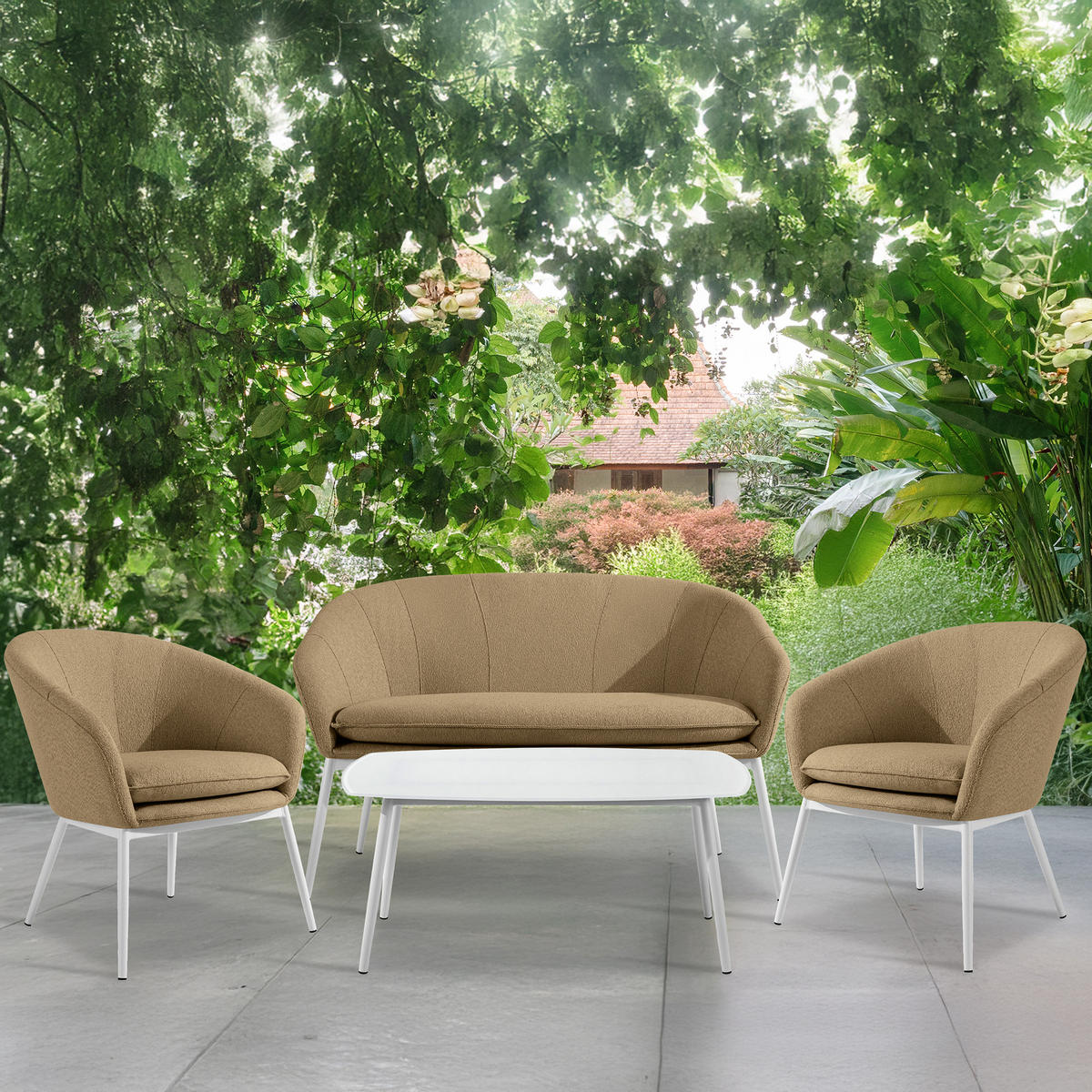 GARTENMÖBELSET SOLIS Gartenlounge-Set, warm beige/weiß - Beige, Textil/Metall - KONSIMO®