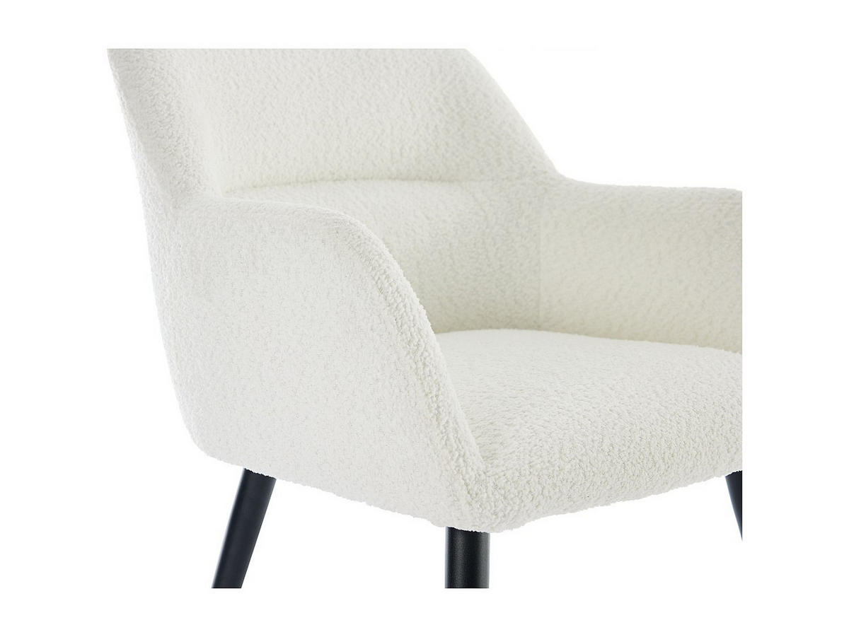 STUHL mit Armlehnen 6er-Set - Bouclé-Stoff & schwarzes Metall - Weiß - HEKA - Weiß, Textil (59.5/78/61cm) - Vente-Unique