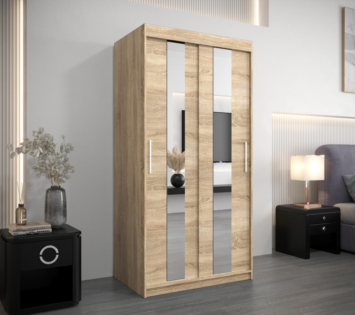 SCHWEBETÜRENSCHRANK 200/100/62 2-türig - Silberfarben/Sonoma Eiche, Holz/Kunststoff (100/200/62cm) - MÖBEL KRYSPOL