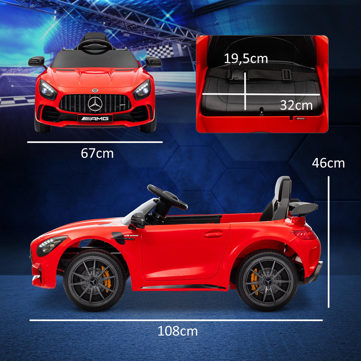 ELEKTRO-KINDERAUTO, Mercedes, 3-5 km/h, Fernbedienung, Licht & Musik, Rot - Rot, Kunststoff/Metall (108/67/46cm) - AIYAPLAY