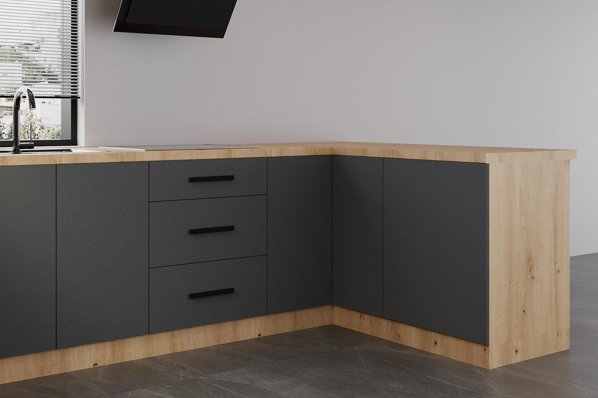 ECKKÜCHE 210 × 320 ×150 cm - Langen K103-M680 - in Grau / Matt - Schwarz/Grau, Holz/Holzwerkstoff (320/212/210cm)