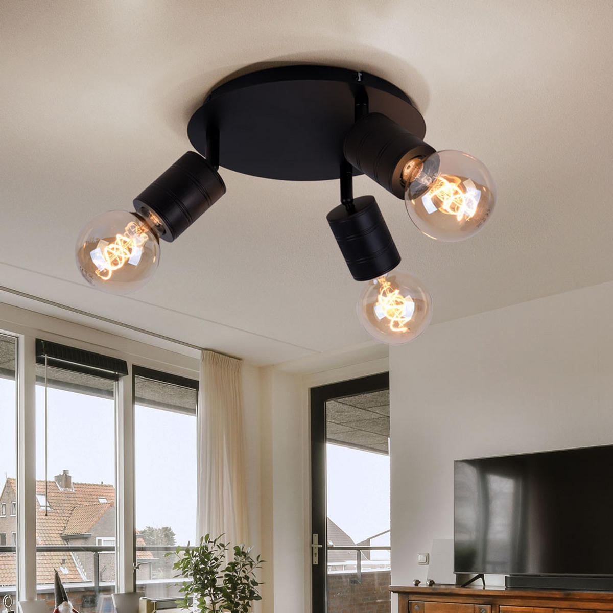 DECKENLEUCHTE Metall Schwarz 3-Flammig - Schwarz, Metall (28/28/16cm) - Globo Lighting