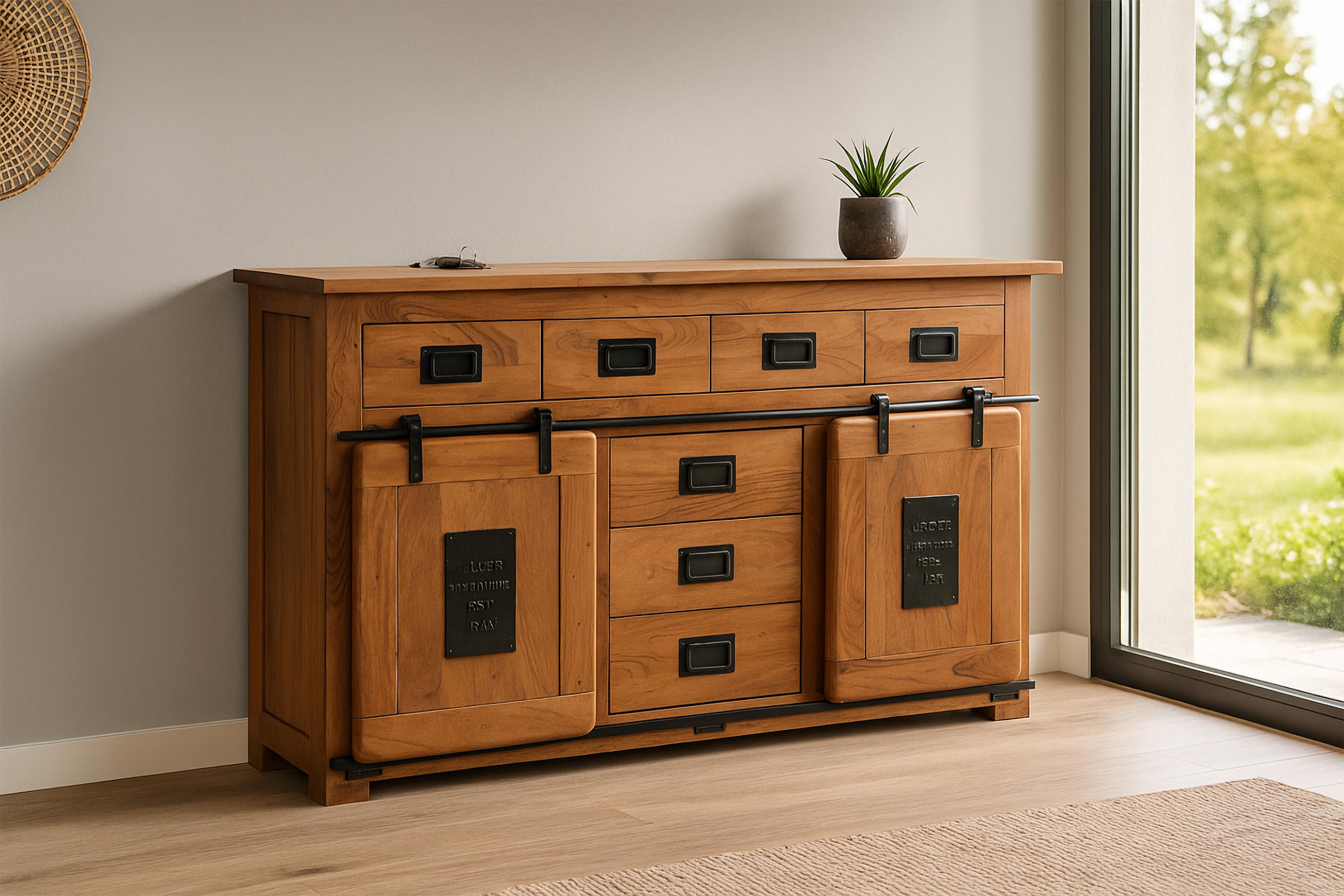 SIDEBOARD LIBRO - Braun/Naturfarben, Akazienholz/Holz (150/90/45cm) - SAM