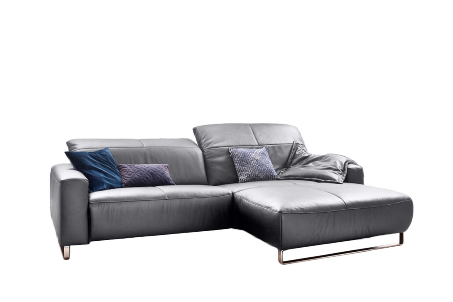 ECKSOFA MIT SITZTIEFENVERSTELLUNG YORK Hellgrau Leder - Silberfarben/Hellgrau, Leder (284/180cm) - KAWOLA