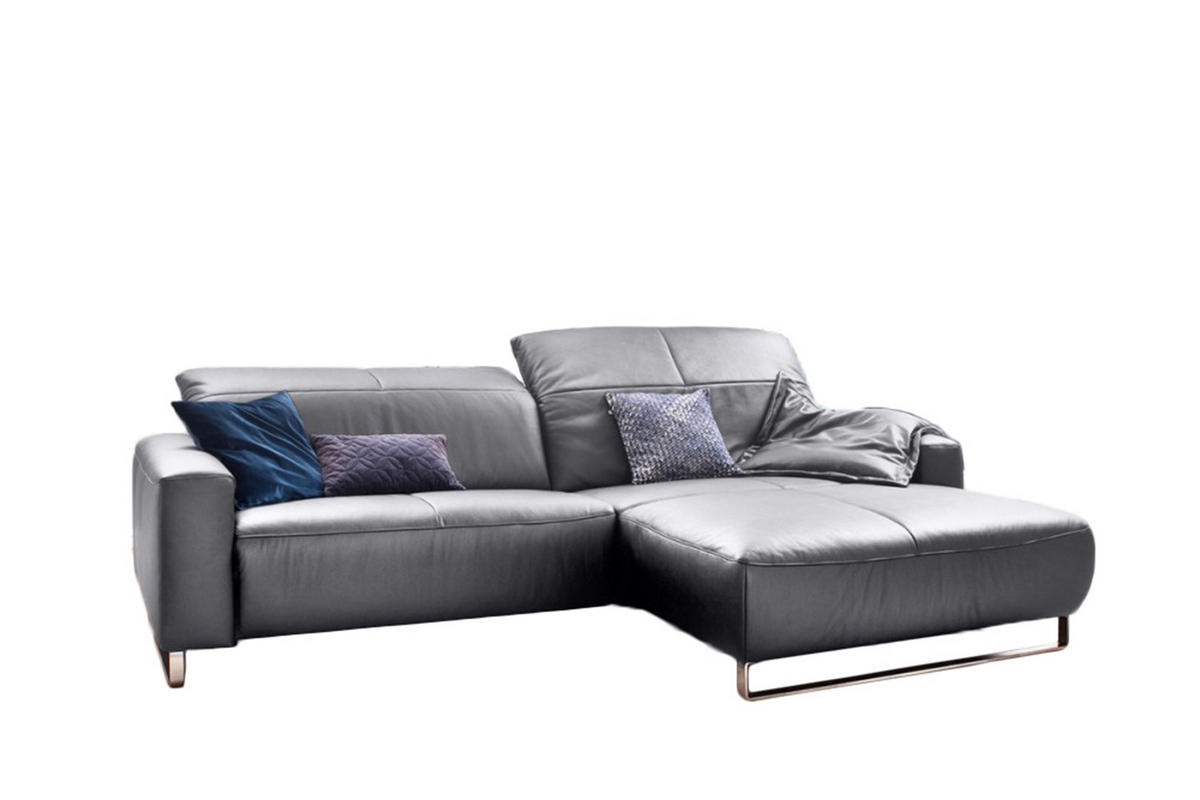 ECKSOFA MIT SITZTIEFENVERSTELLUNG YORK Hellgrau Leder - Silberfarben/Hellgrau, Leder (284/180cm) - KAWOLA