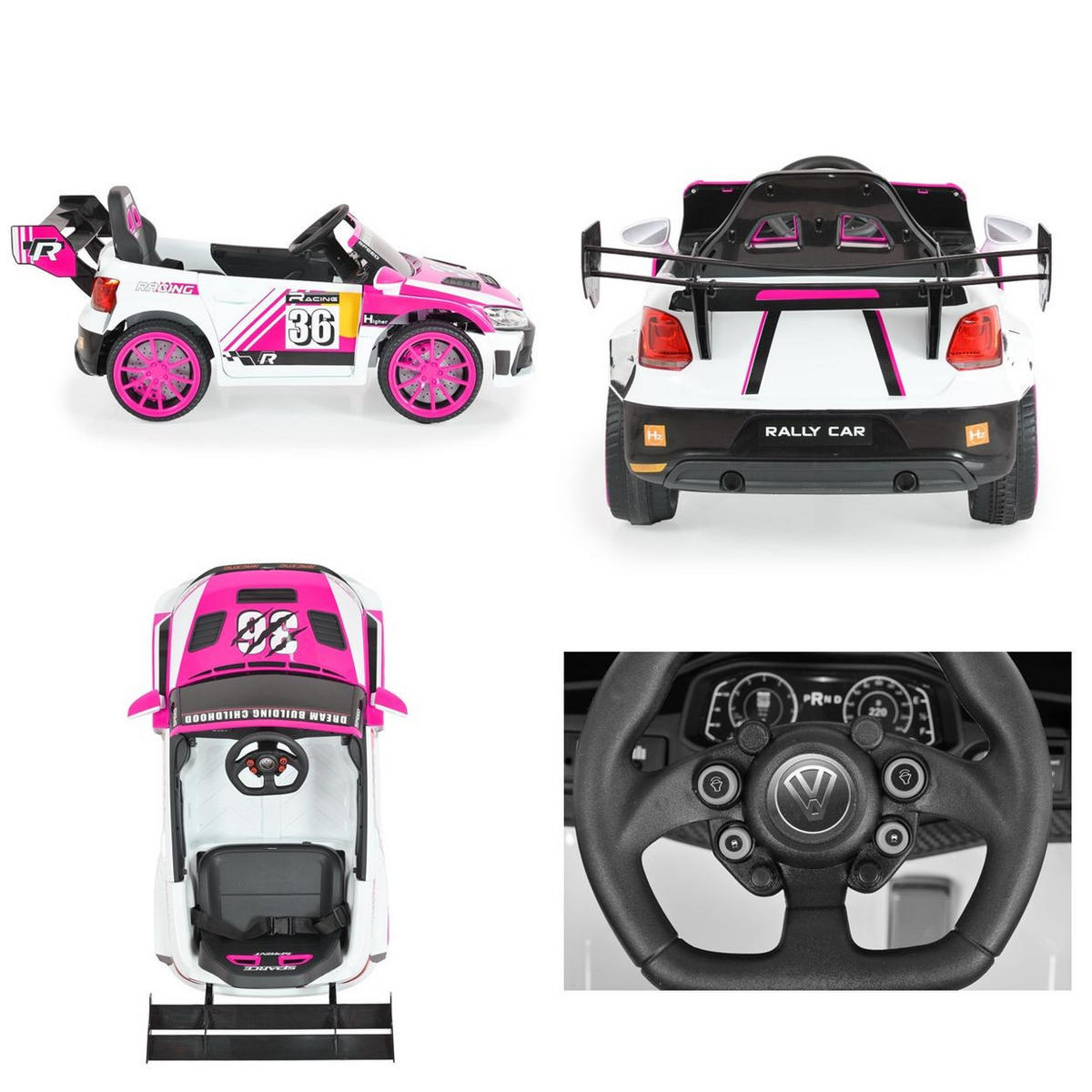 ELEKTROAUTO Drift pink Fernbedienung 4 Motoren, Drift-Funktion, MP3, Gurt - Pink, Kunststoff (114/54/29cm) - Moni
