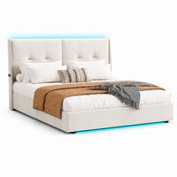 POLSTERBETT 160/200 cm Cremeweiß mit LED-Beleuchtung & Hohem Kopfteil - Beige, Holz/Metall (160/200cm) - Joyfair