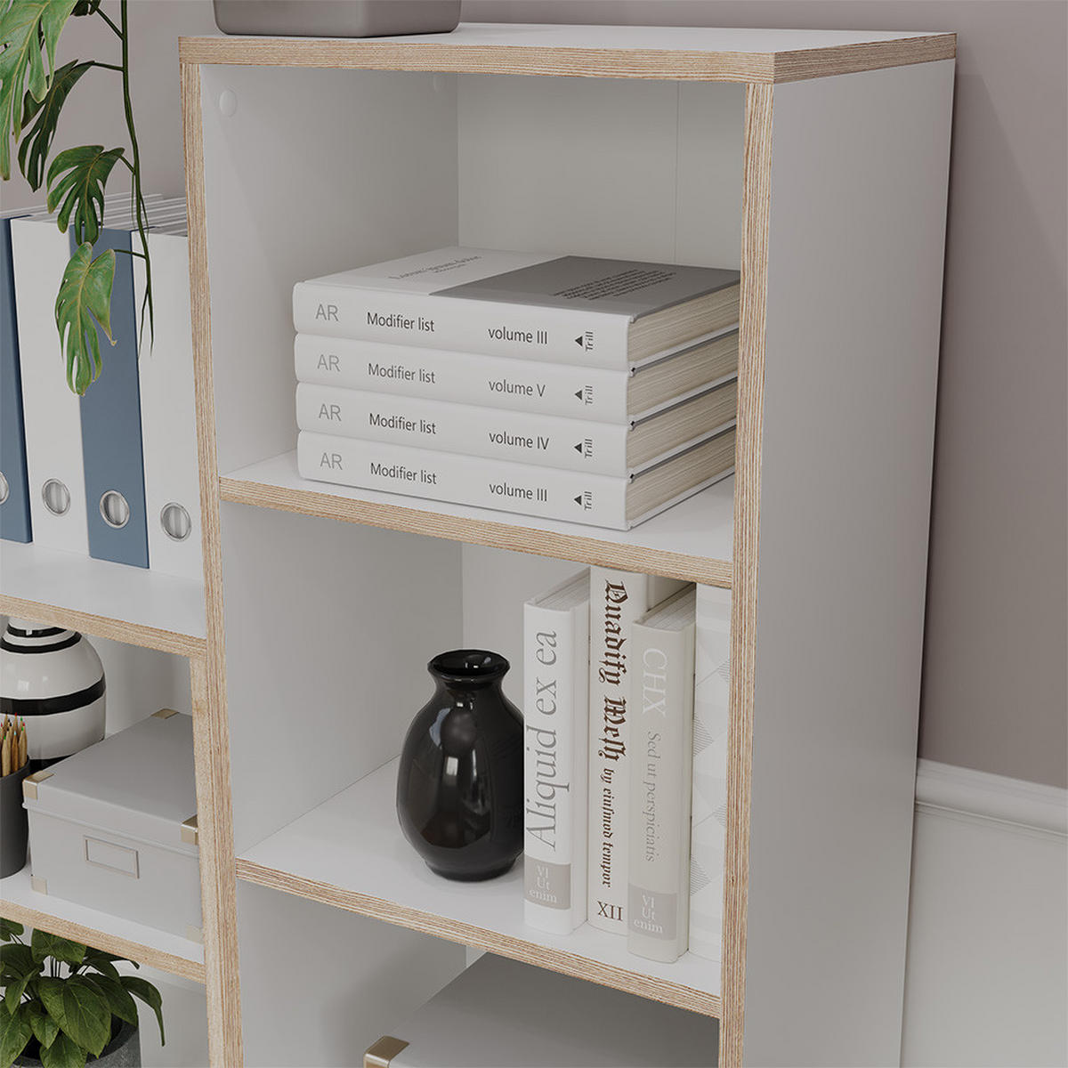 BÜCHERREGAL Tetrix Weiß 40 x 140 cm mit 5 Fächern - Beige/Weiß, Holzwerkstoff (40/140/30cm) - Vicco