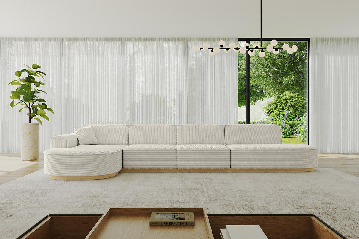 ECKSOFA Ottomane Links MARI-L3-v2 - 413x171x83 cm Creme Cord - Hellgrau/Creme, Holzwerkstoff/Textil (413/171cm) - ALTDECOR