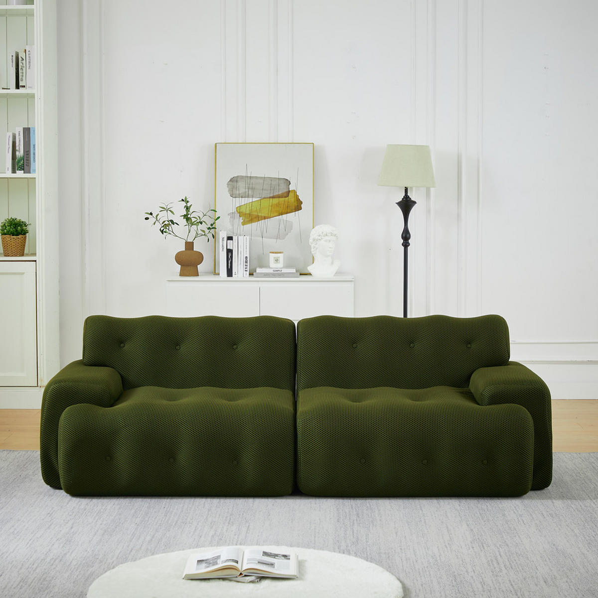 2-SITZER-SOFA 224x104x66cm Geschwungenes Design Vormontiert - Grün, Textil (104/66/224cm) - Raelunyi