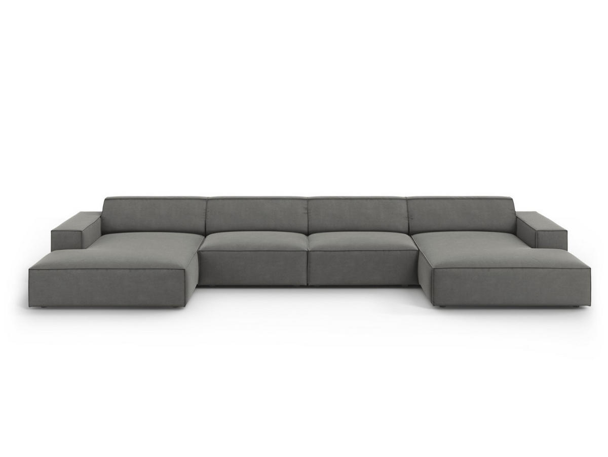 PANORAMASOFA Jodie aus Samt hellgrau 6 Sitzplätze - Hellgrau, Textil (166/70/364cm) - Micadoni