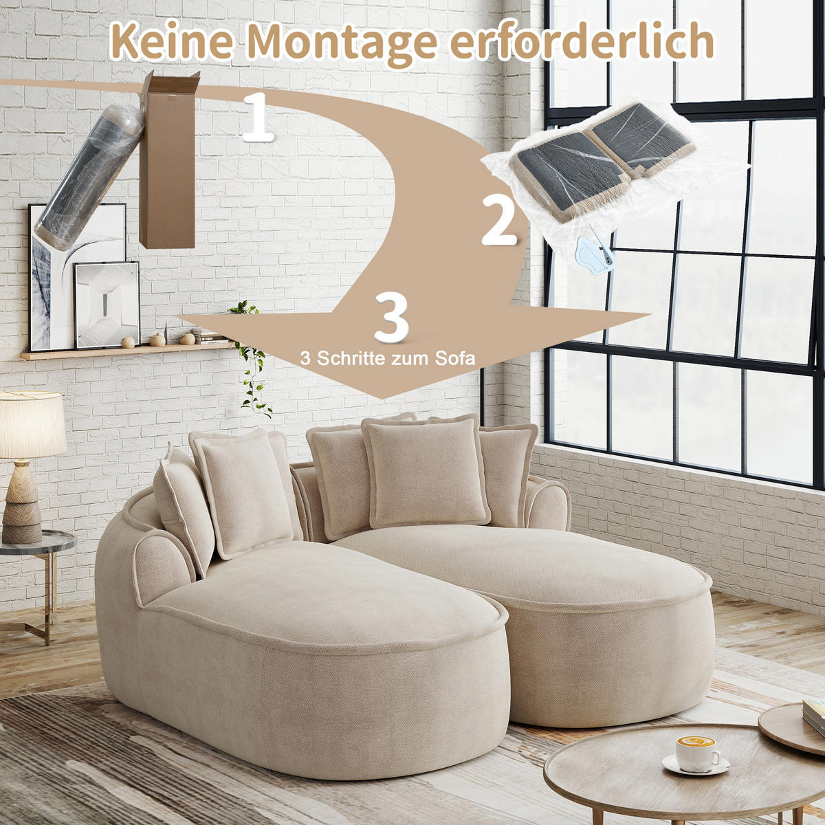 2-SITZER Sofa 184x164x67 cm aus Chenille-Stoff rahmenlos modular, hellbraun - Hellbraun, Textil (164/67/184cm) - Luhomfu