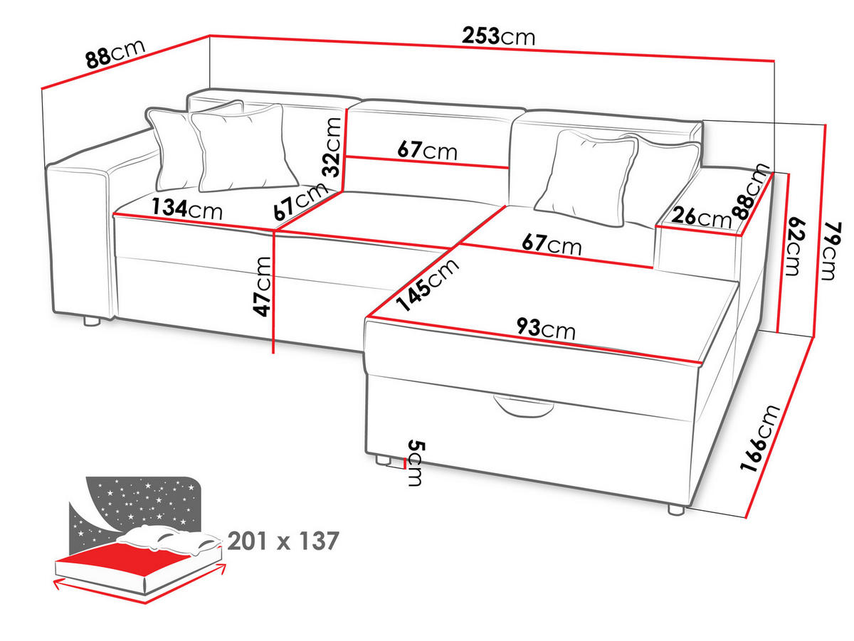 ECKSOFA Santos L, Seite: Links - Schwarz/Grau, Holzwerkstoff/Kunststoff (253/166cm) - MIRJAN24