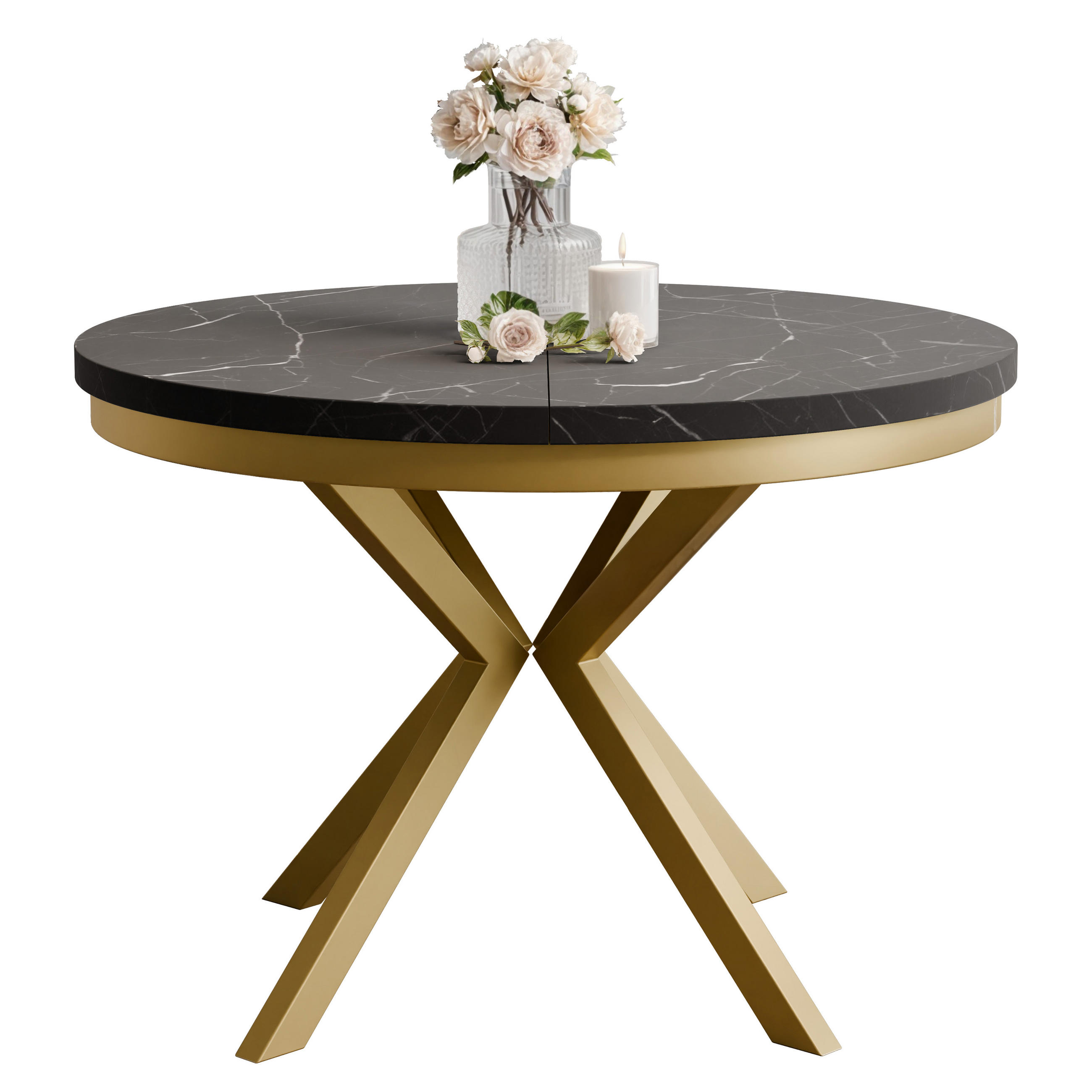 AUSZIEHTISCH MILTON 90-166/76 cm mit Metallgestell und Zarge, Gold / Grigia Pietra - Goldfarben/Grau, Holzwerkstoff/Metall (90/90/76cm) - Idohome