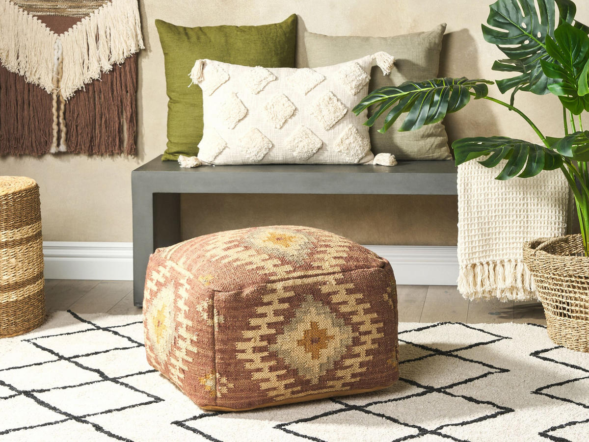 POUF Beel 50/50/30 cm - Rot, Naturmaterialen (50/30/50cm) - Beliani