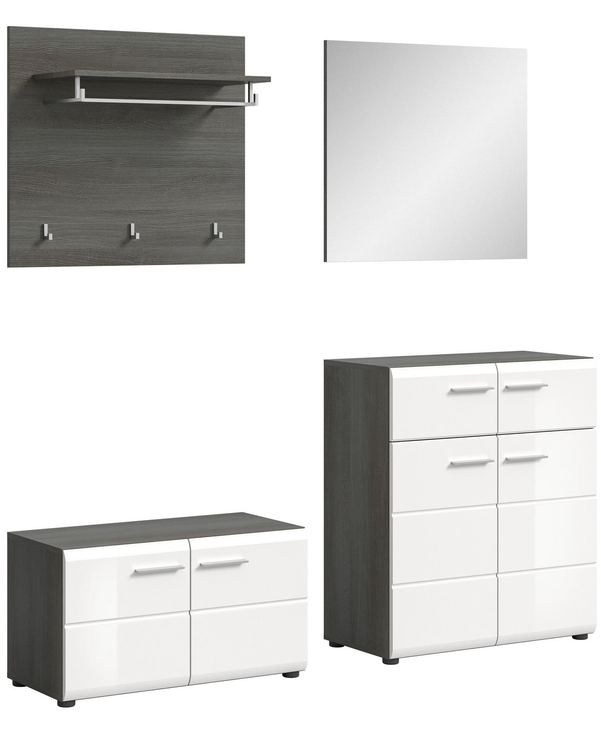 GARDEROBENKOMBINATION Salsa 175x192x37 cm Rauchsilber Weiß 4tlg. - Silberfarben, Holz (175/192/37cm)