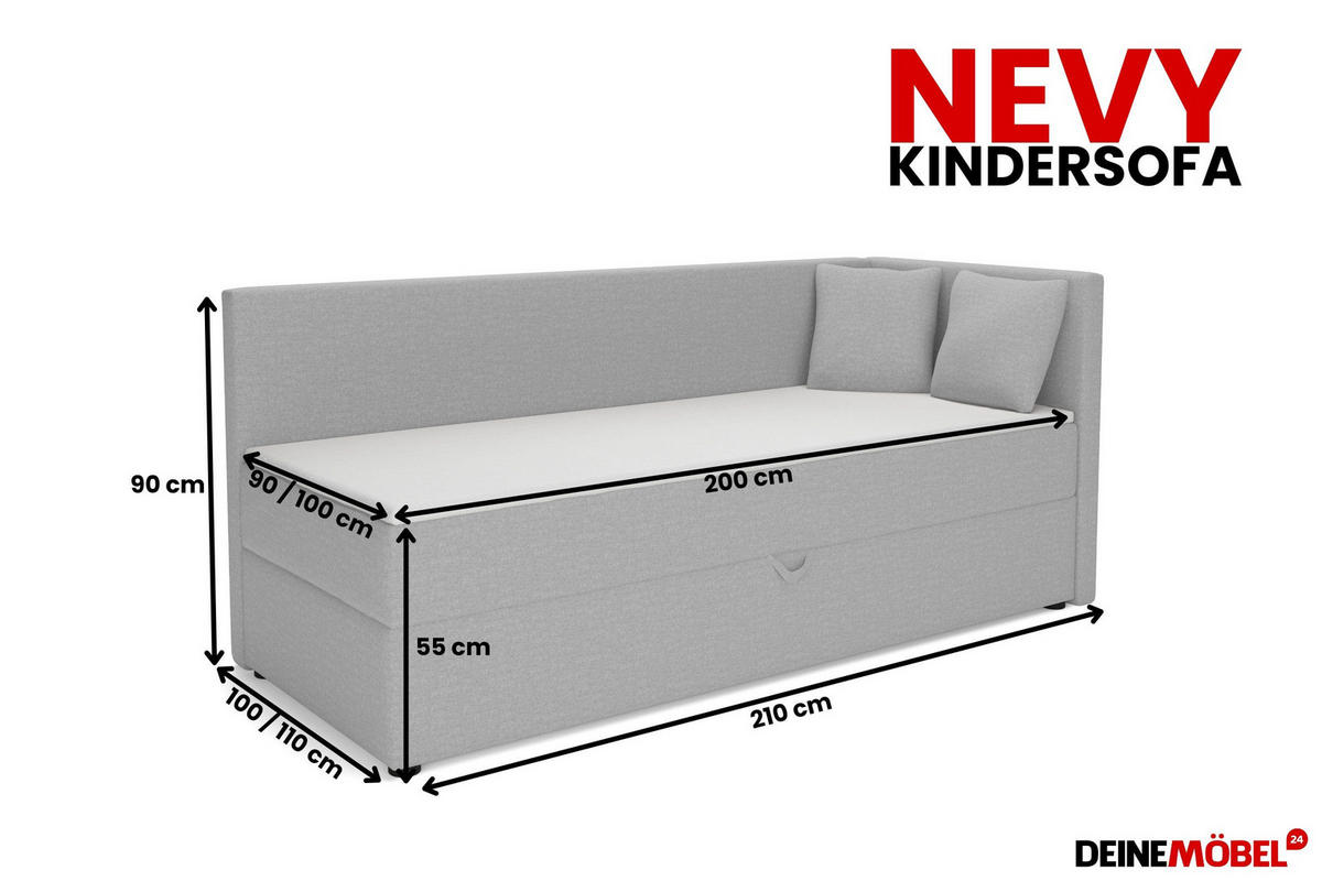 BOXBETT NEVY 100/200 in Stoff Dunkelgrau H3 links - Dunkelgrau, Holz/Holzwerkstoff (100/200cm) - Deine Möbel 24
