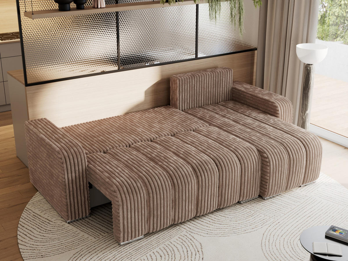 ECKSOFA KIRASSO L Braun Cord - Braun/Grau, Textil (245/147cm) - MKS