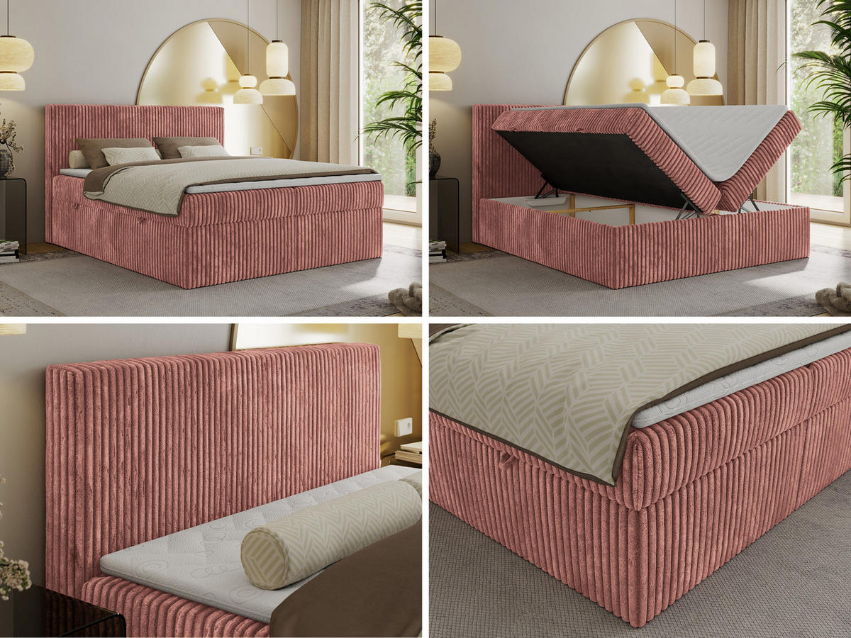BOXBETT TILIANO 180/200 - Rosa Cord - H3 - Rosa, Textil (180/200cm)
