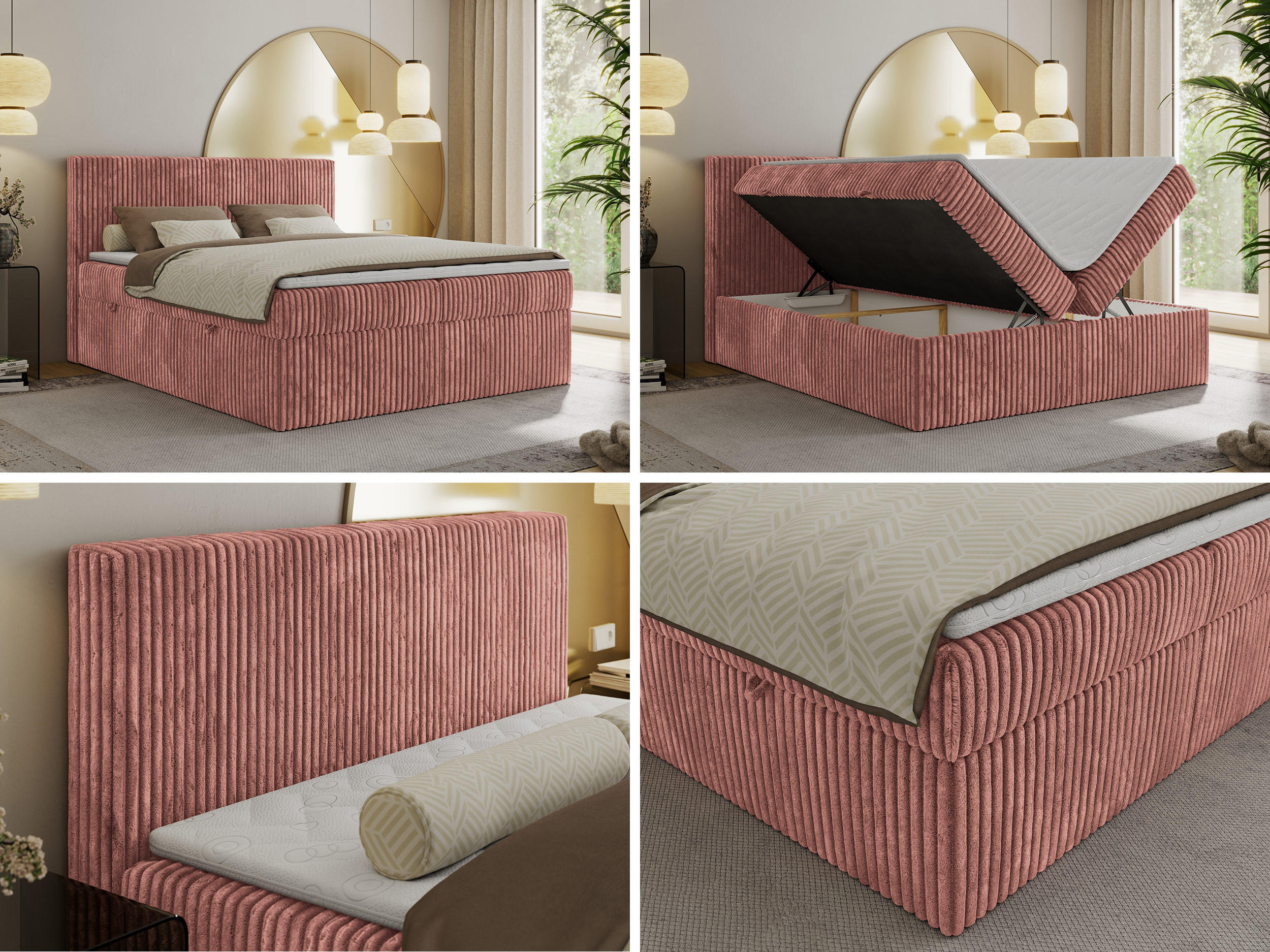 Thumbnail - Boxbett, Rosa, Textil, 2-Sitzer, H3, 7-Zonen, Rechteckig, 180x200 cm, Oeko-Tex®, Schlafzimmer, Betten, Boxspringbetten