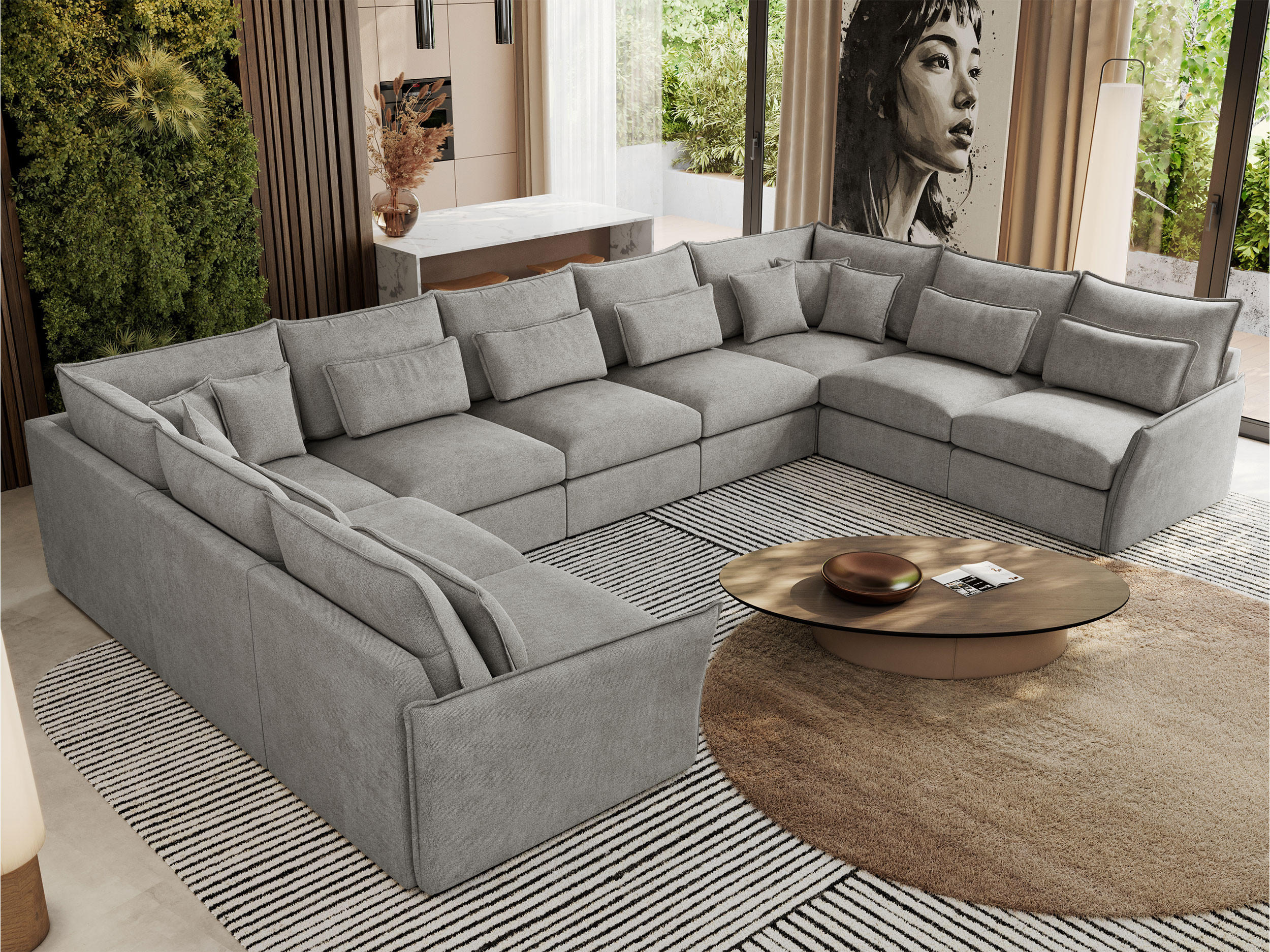 WOHNLANDSCHAFT VERSO U 9M Hellgrau Struktur - Hellgrau/Schwarz, Kunststoff/Textil (442/93/270cm) - MKS