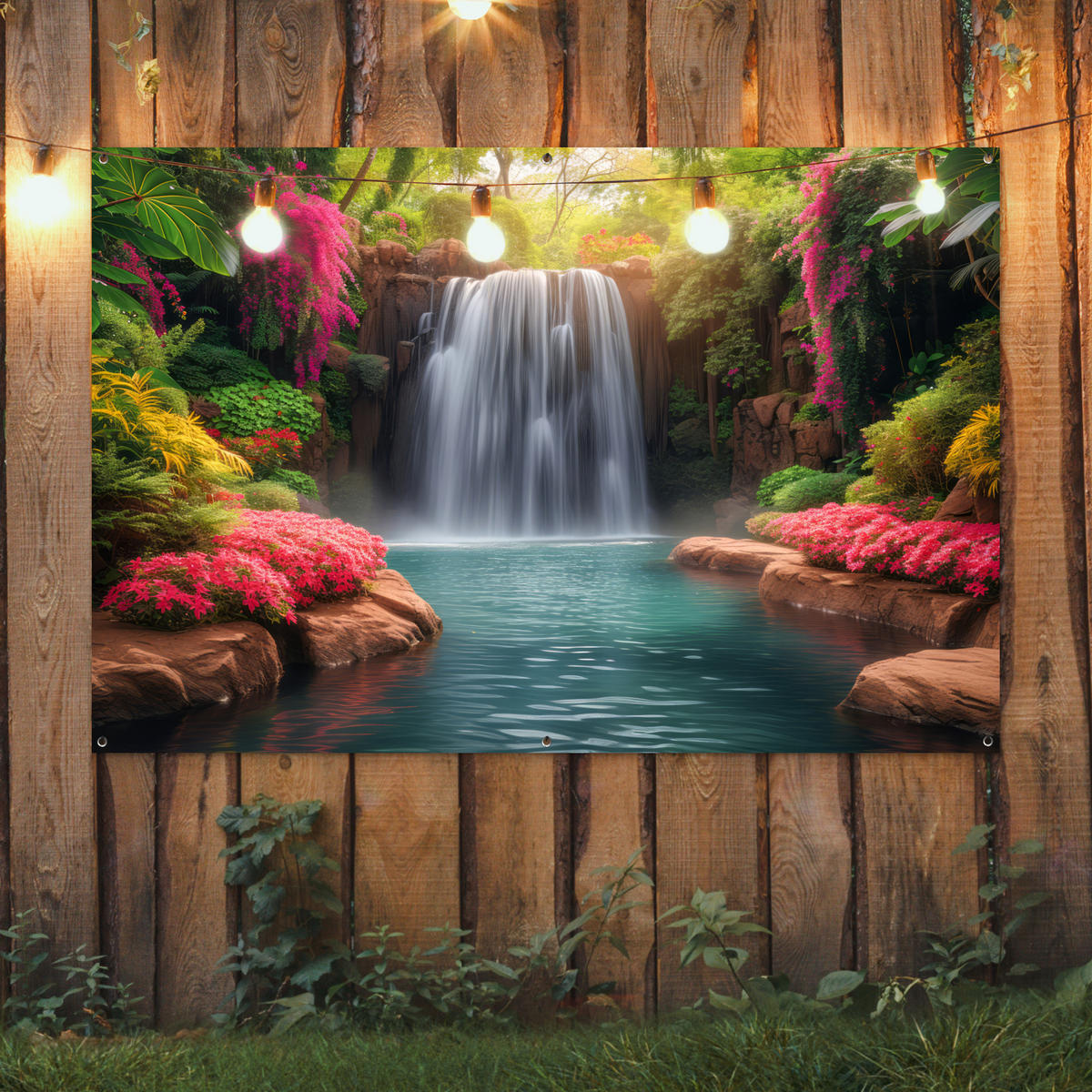 ZAHRADNÍ PLAKÁT Vodopád - Příroda - Rostliny - Džungle - Voda 180x120 cm - zelená barva, plast (180/120/0.2cm) - OnlyWow