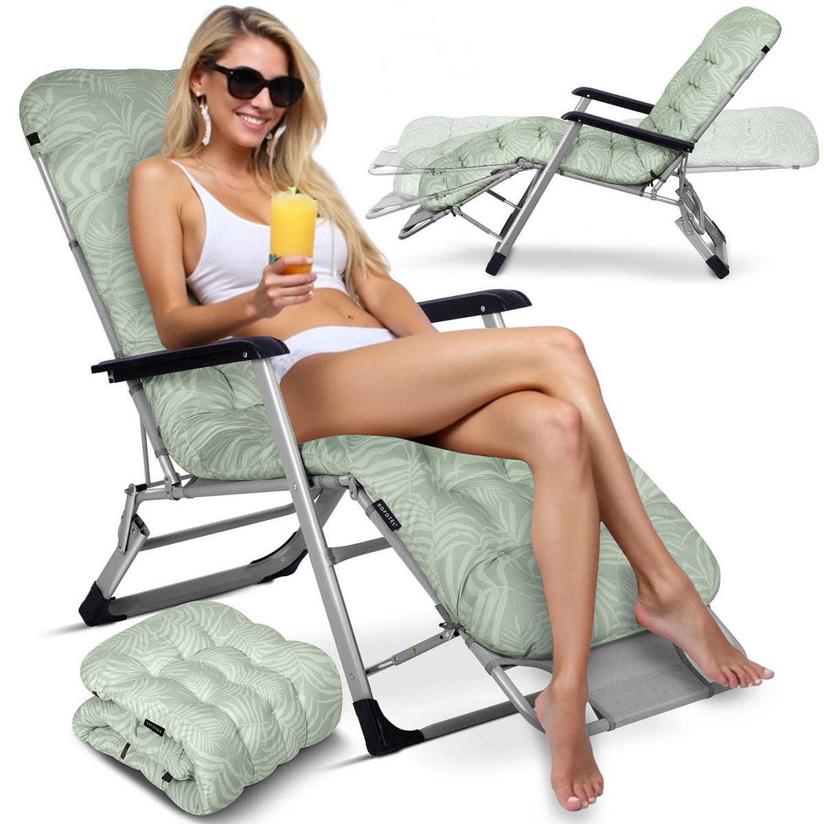 GARTEN-RELAXSESSEL Klappbarer mit Kissen, Hellgrün - Hellgrün, Metall (60/102/110cm)
