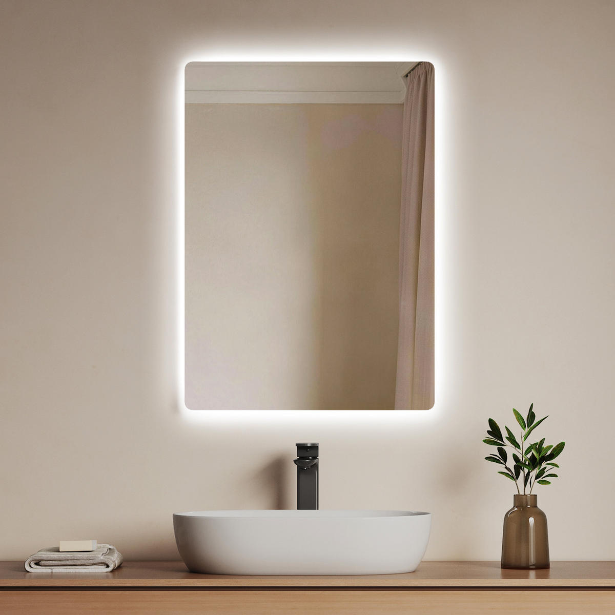 BADSPIEGEL mit Beleuchtung Rechteckig 70/50 cm - Weiß, Glas (50/3/70cm) - EMKE