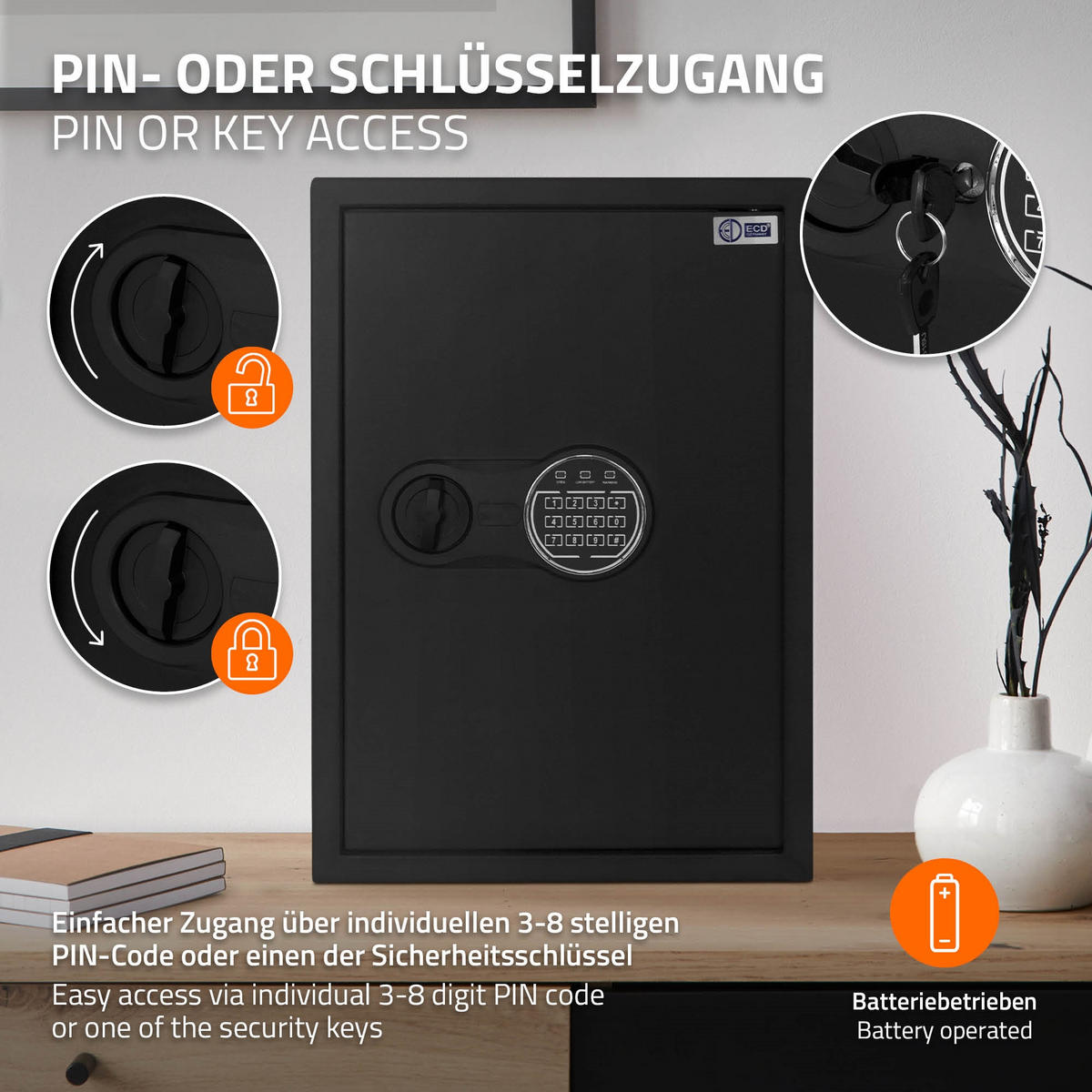 TRESOR 43L - Schwarz, Metall (31/50/35cm) - ECD-Germany