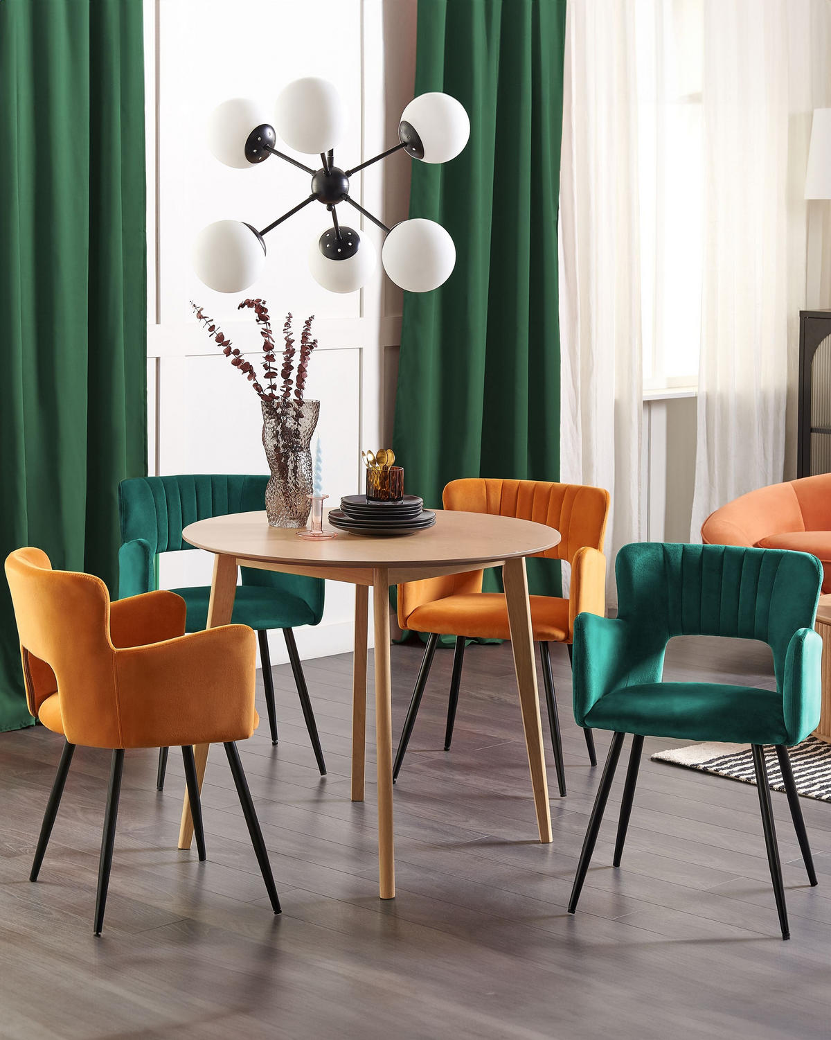 MATSTOL set om 2 sammet smaragdgrön Sanilac - Smaragdgrön, Textil/Metall (52/75/44cm) - Beliani