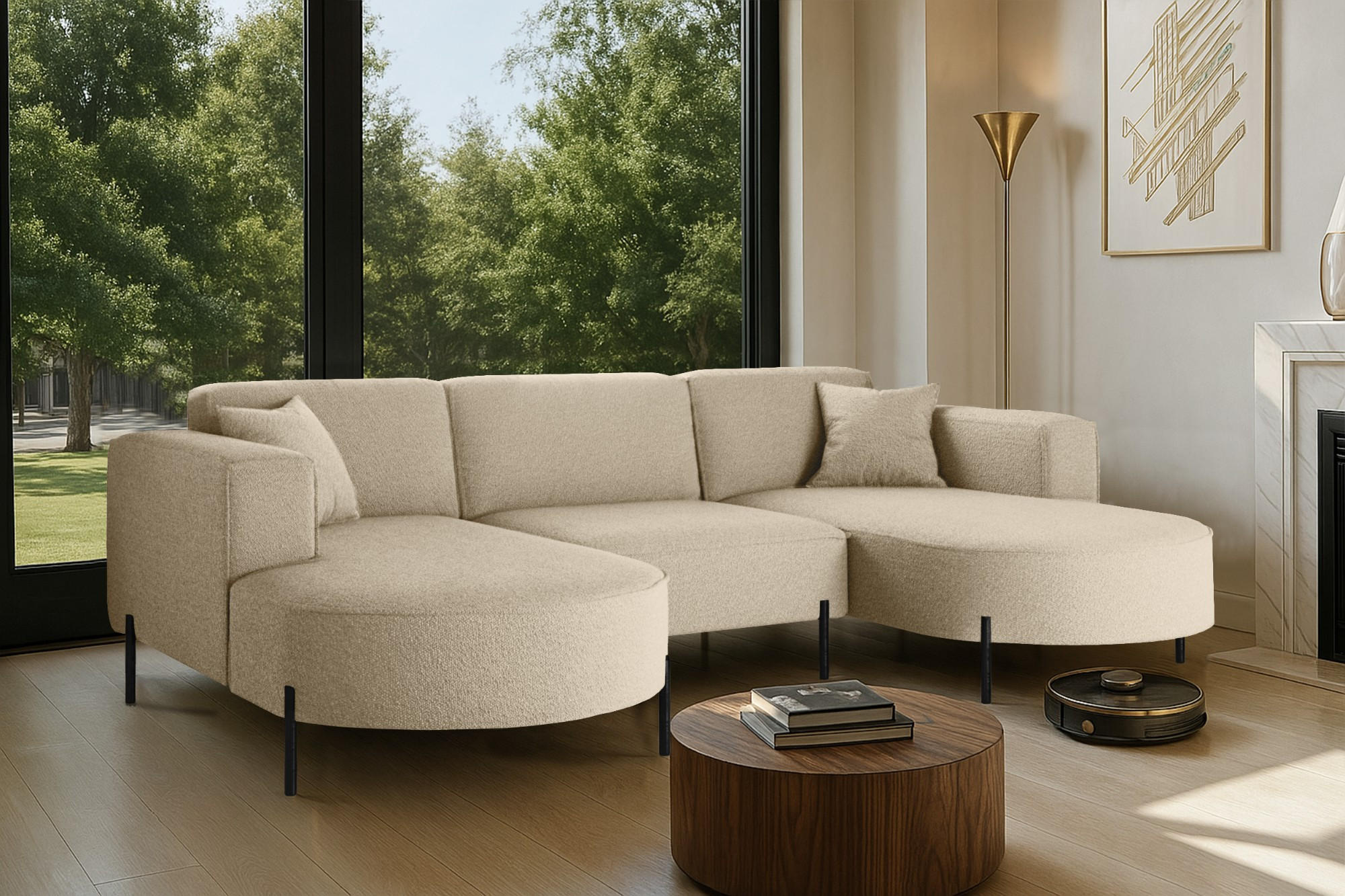 ECKSOFA Designer Modena U Rein stoff Quelle Beige - Beige, Holz (165/299cm) - Kaiser Möbel