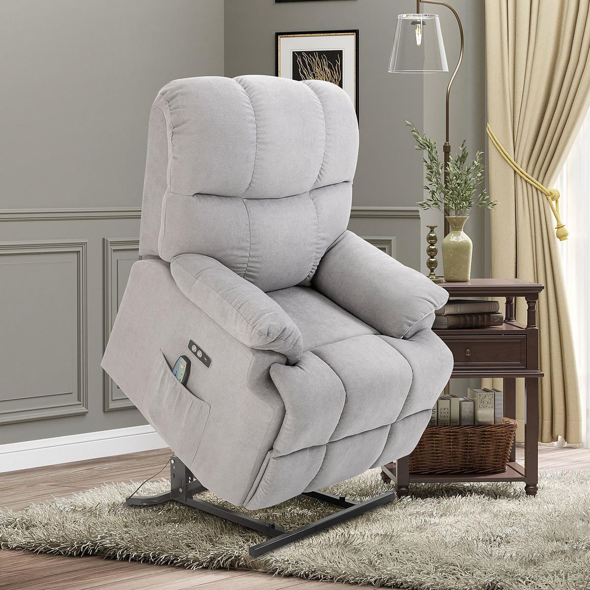 MASSAGESESSEL mit Aufstehhilfe Relaxsessel Fernsehsessel mit Wärmefunktion Grau - Grau, Kunststoff (95/105/83cm) - HOMCOM